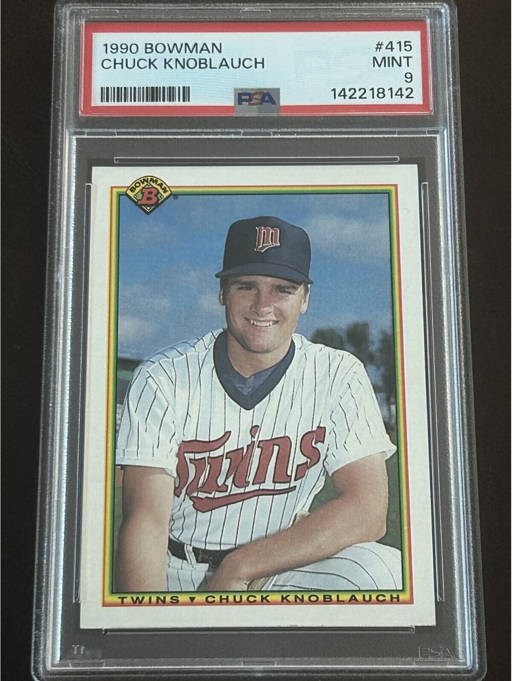 CHUCK KNOBLAUCH VINTAGE ROOKIE 1990 BOWMAN #415 PSA GRADED MINT 9 RC